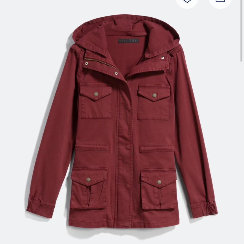 Tinsel Red Utility Jacket with Hood and Versatile Design